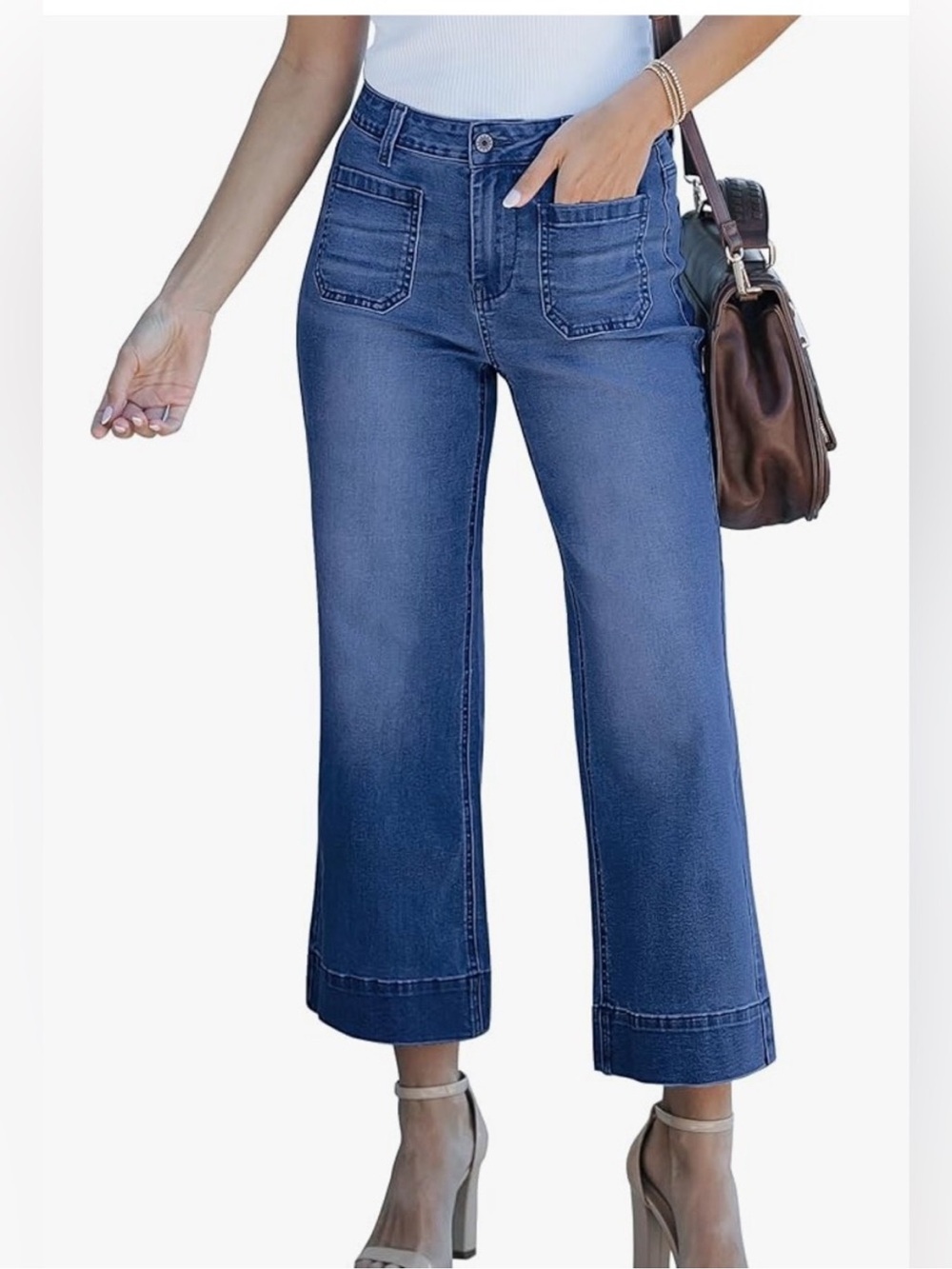 High-Rise Cropped Wide-Leg Luvamia Jeans in Medium Blue